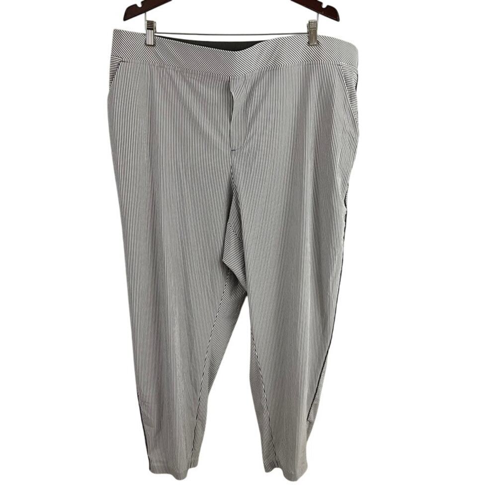 Athleta Brooklyn Mid Rise Ankle Pants Gray White Stripe Women Size 22